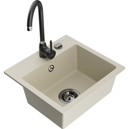 Mexen Milo granieten spoelbak 1-komorige met keukenmengkraan Telma, beige - 6505-69-670200-70