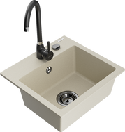 Mexen Milo fregadero de granito de 1 cubeta con grifo de cocina Telma, beige - 6505-69-670200-70