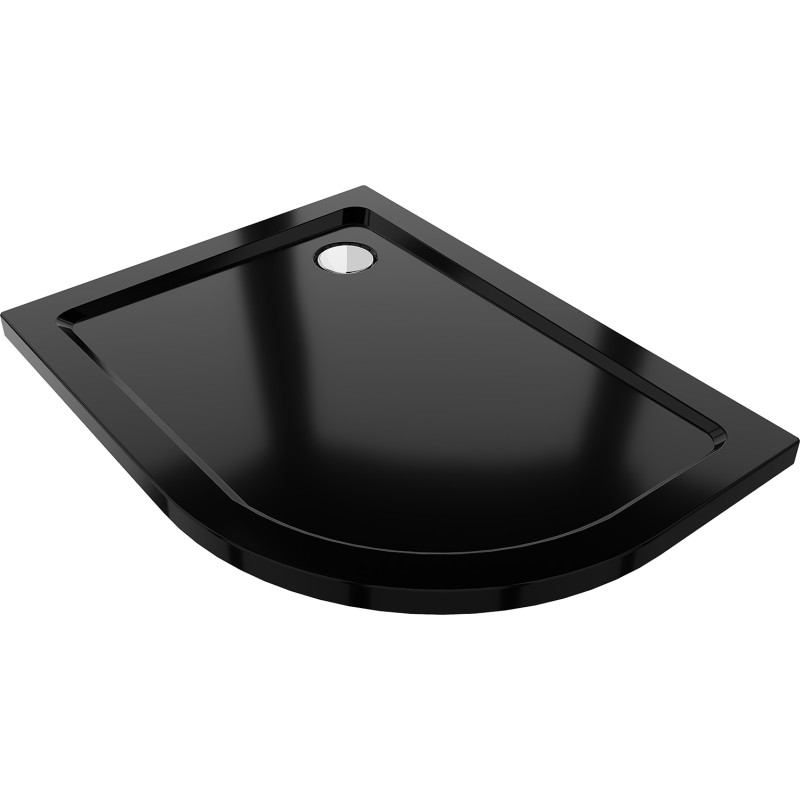 Mexen Flat rundad duschkar slim vänster 100 x 90 cm, svart, kromavlopp - 41709010L