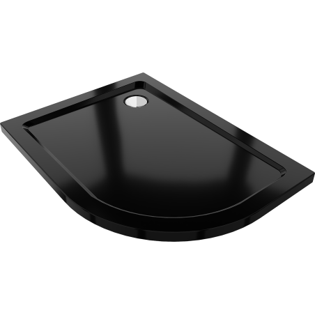 Mexen Flat slim left semicircular shower tray 100 x 90 cm, black, chrome siphon - 41709010L