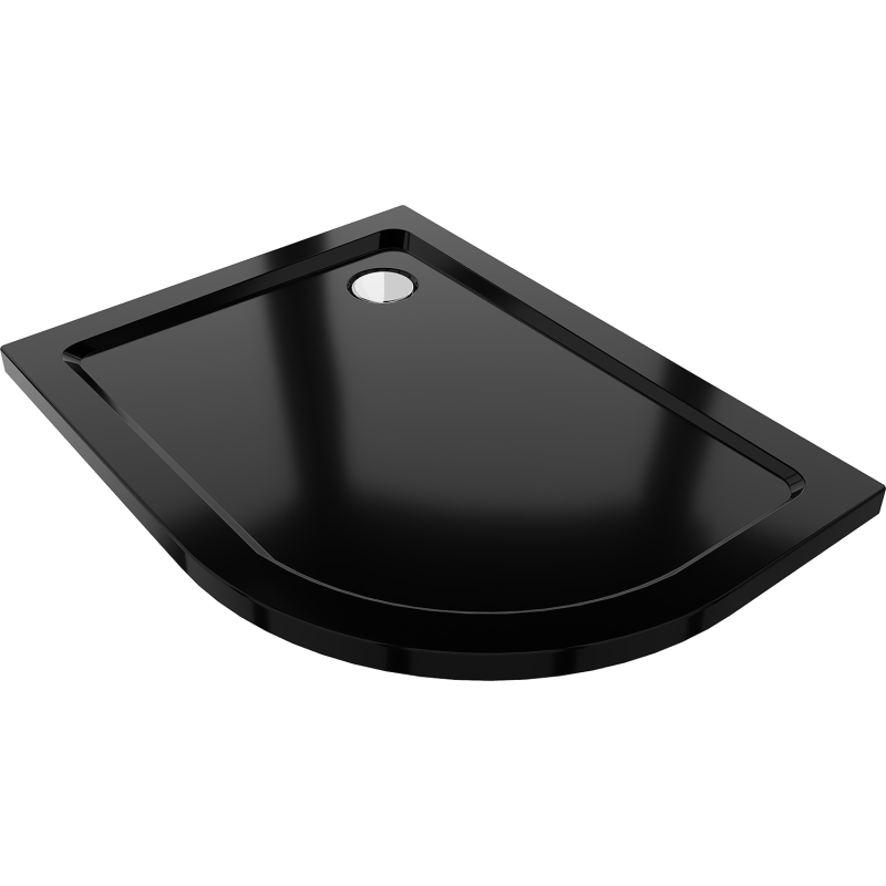 Mexen Flat brodzik półokrągły slim lewy 120 x 90 cm, czarny, syfon chrom - 41709012L