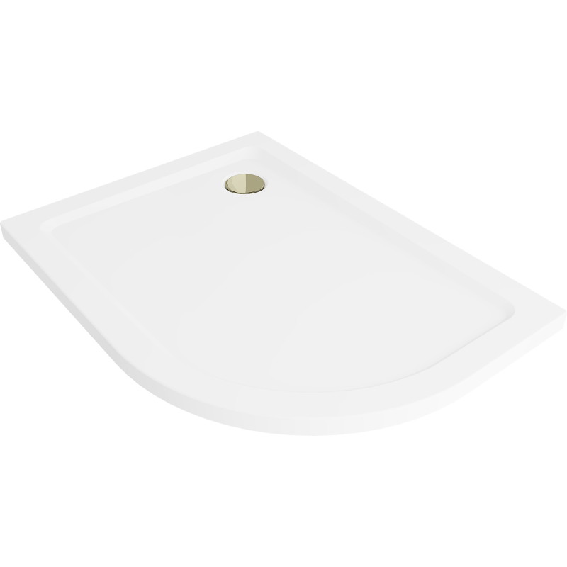 Mexen Flat receveur de douche semi-circulaire slim gauche 90 x 80 cm, blanc, bonde dorée - 41108090L-G