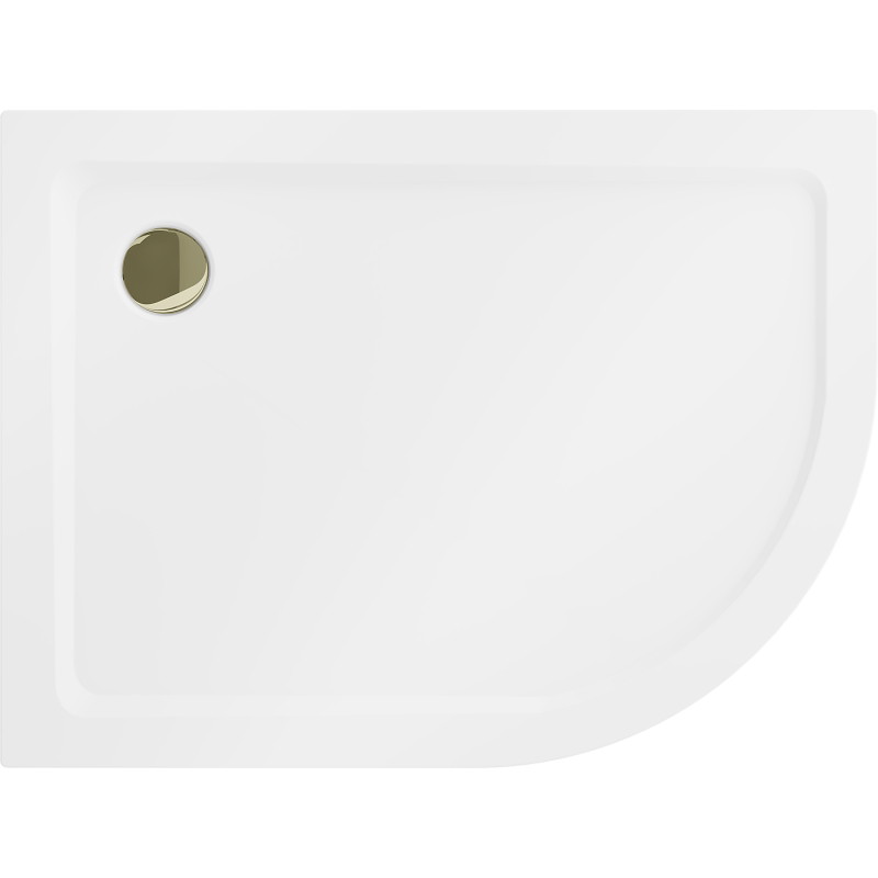 Mexen Flat receveur de douche semi-circulaire slim gauche 90 x 80 cm, blanc, bonde dorée - 41108090L-G