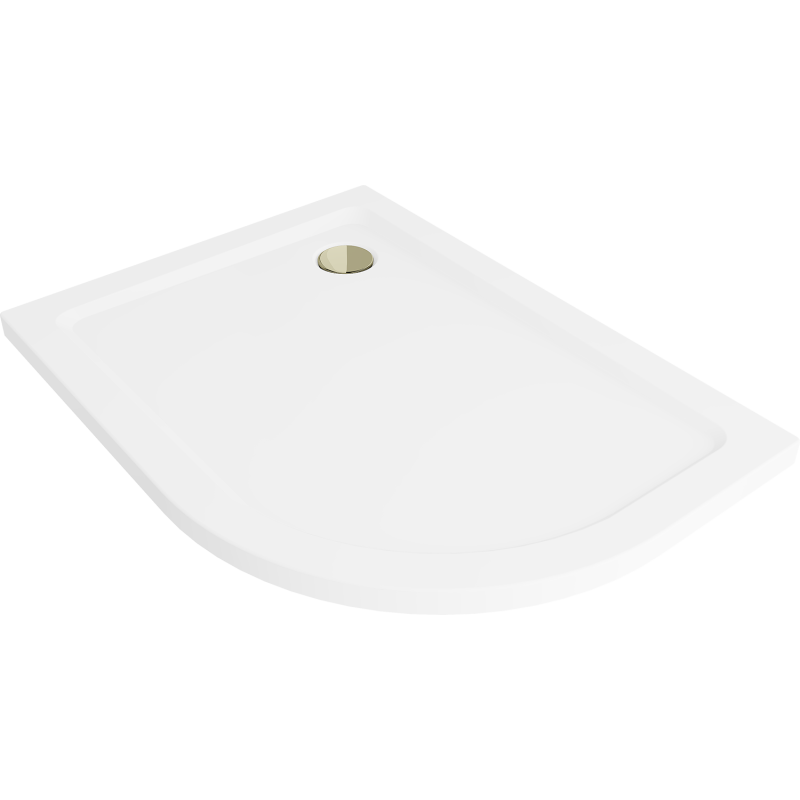 Mexen Flat brodzik półokrągły slim lewy 120 x 80 cm, biały, syfon złoty - 41108012L-G