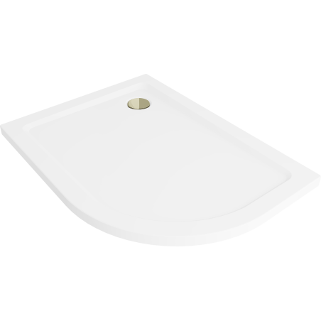Mexen Flat halvcirkelformad duschkar slim vänster 120 x 80 cm, vit, guldavlopp - 41108012L-G