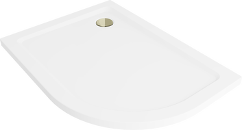 Mexen Flat puolipyöreä matala suihkualusta vasen 100 x 90 cm, valkoinen, kultainen sifoni - 41109010L-G