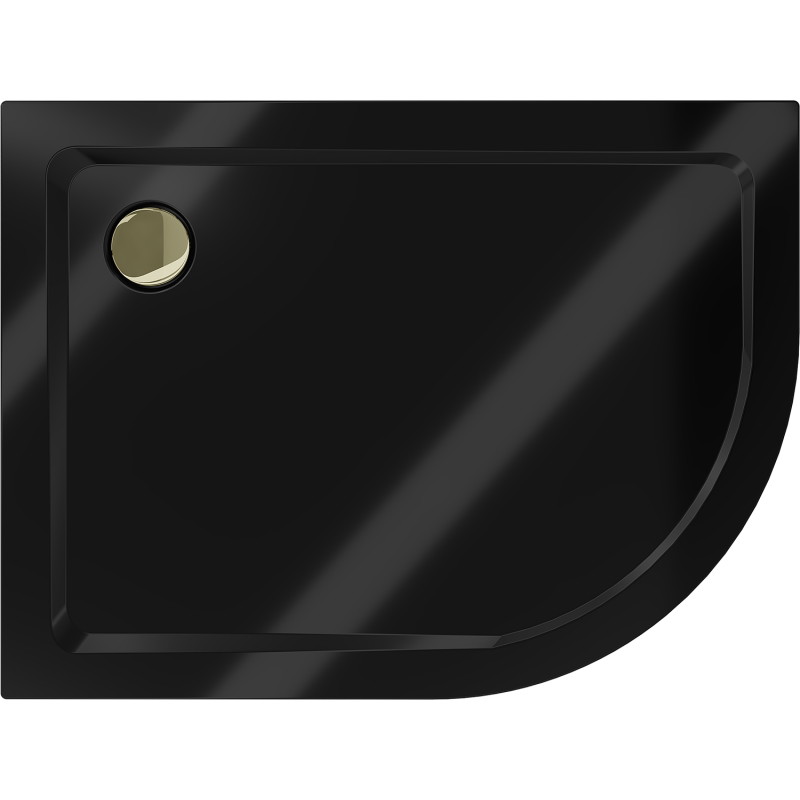 Mexen Flat plato de ducha semicircular slim izquierdo 90 x 80 cm, negro, sifón dorado - 41708090L-G