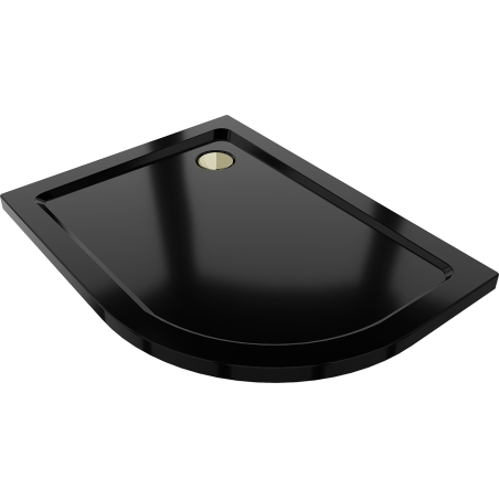 Mexen Flat receveur de douche demi-circulaire slim gauche 90 x 80 cm, noir, siphon doré - 41708090L-G