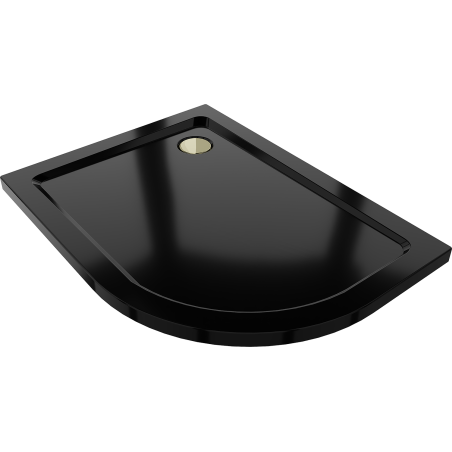 Mexen Flat slim semicircular shower tray left 90 x 80 cm, black, gold siphon - 41708090L-G
