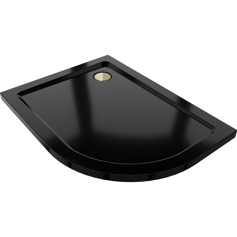 Mexen Flat plato de ducha semicircular slim izquierdo 120 x 80 cm, negro, sifón dorado - 41708012L-G