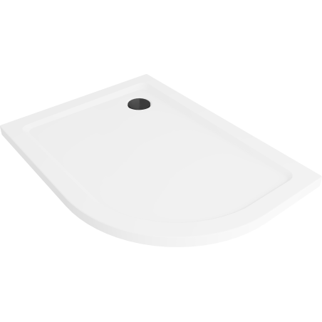 Mexen Flat Halbrunder Duschboden Slim Links 120 x 80 cm, Weiß, Siphon Schwarz - 41108012L-B