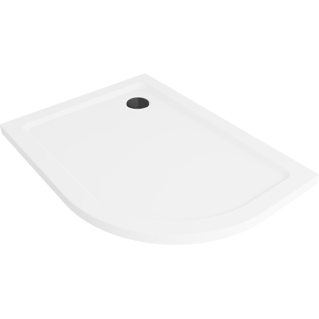 Mexen Flat half-round slim shower tray left 120 x 80 cm, white, black siphon - 41108012L-B