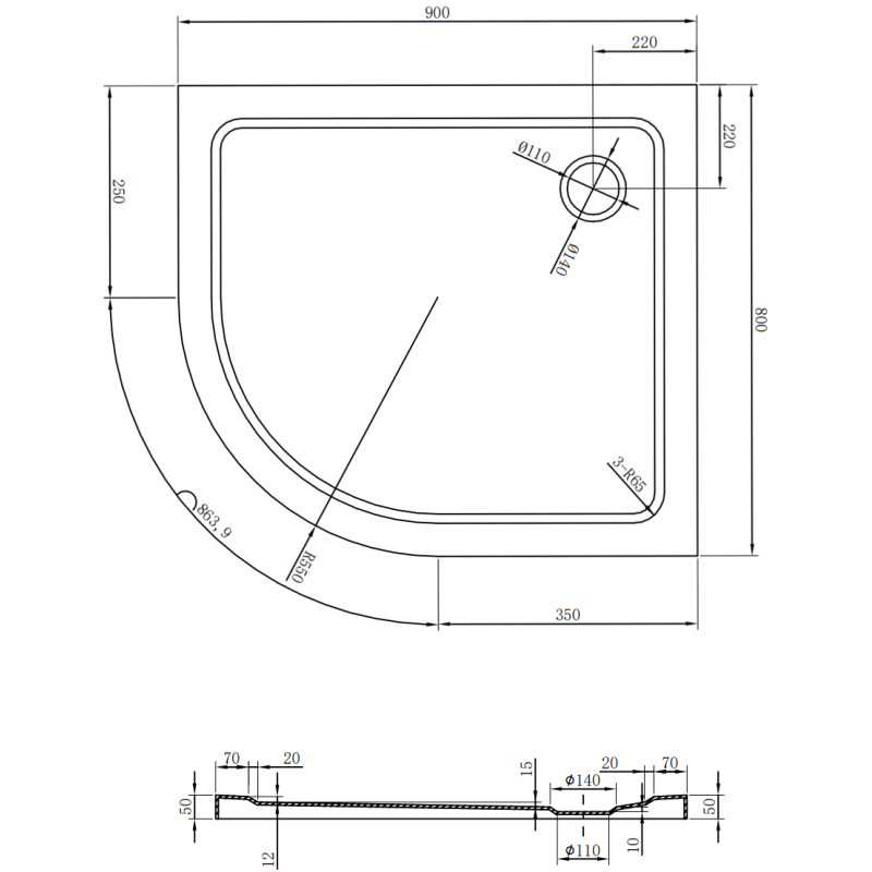 Mexen Flat pusapļa dušas paliktnis slim labais 90 x 80 cm, balts, sifons hroms - 41108090P