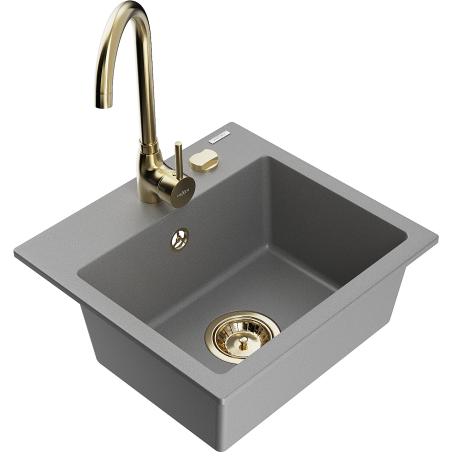 Mexen Milo granieten spoelbak met 1 compartiment en Telma keukenkraan, grijs - 6505-71-670200-50