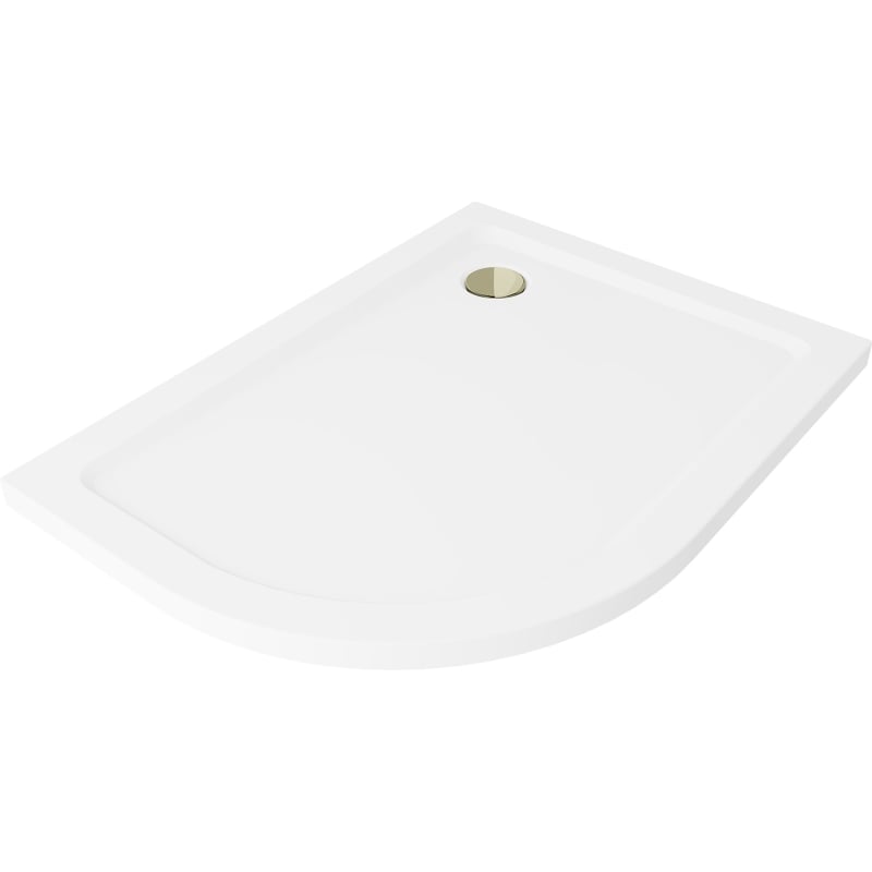 Mexen Flat piatto doccia semicircolare slim destro 120 x 80 cm, bianco, sifone dorato - 41108012P-G