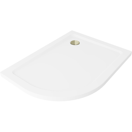 Mexen Flat rund duschbricka slim höger 120 x 80 cm, vit, guldsifon - 41108012P-G