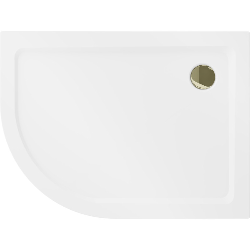 Mexen Flat halfronde slanke douchebak rechts 120 x 80 cm, wit, gouden sifon - 41108012P-G