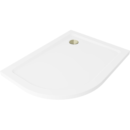 Mexen Flat halfronde douchebak slim rechts 100 x 90 cm, wit, gouden sifon - 41109010P-G