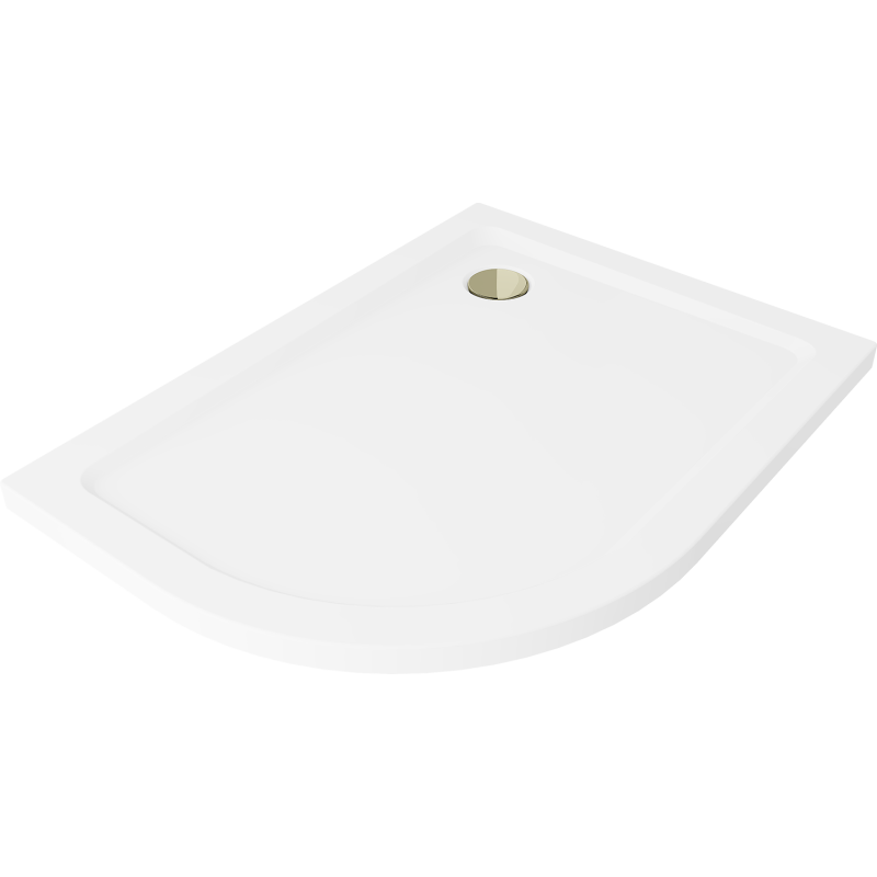 Mexen Flat brodzik półokrągły slim prawy 120 x 90 cm, biały, syfon złoty - 41109012P-G