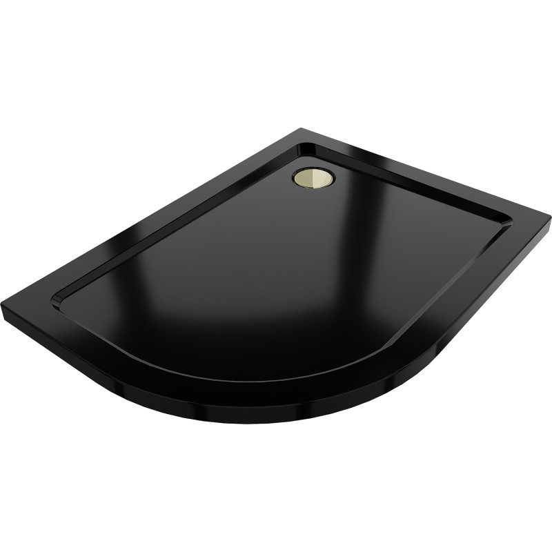 Mexen Flat plato de ducha semicircular slim derecho 90 x 80 cm, negro, sifón dorado - 41708090P-G