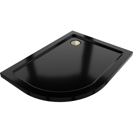 Mexen Flat brodzik półokrągły slim prawy 100 x 80 cm, czarny, syfon złoty - 41708010P-G