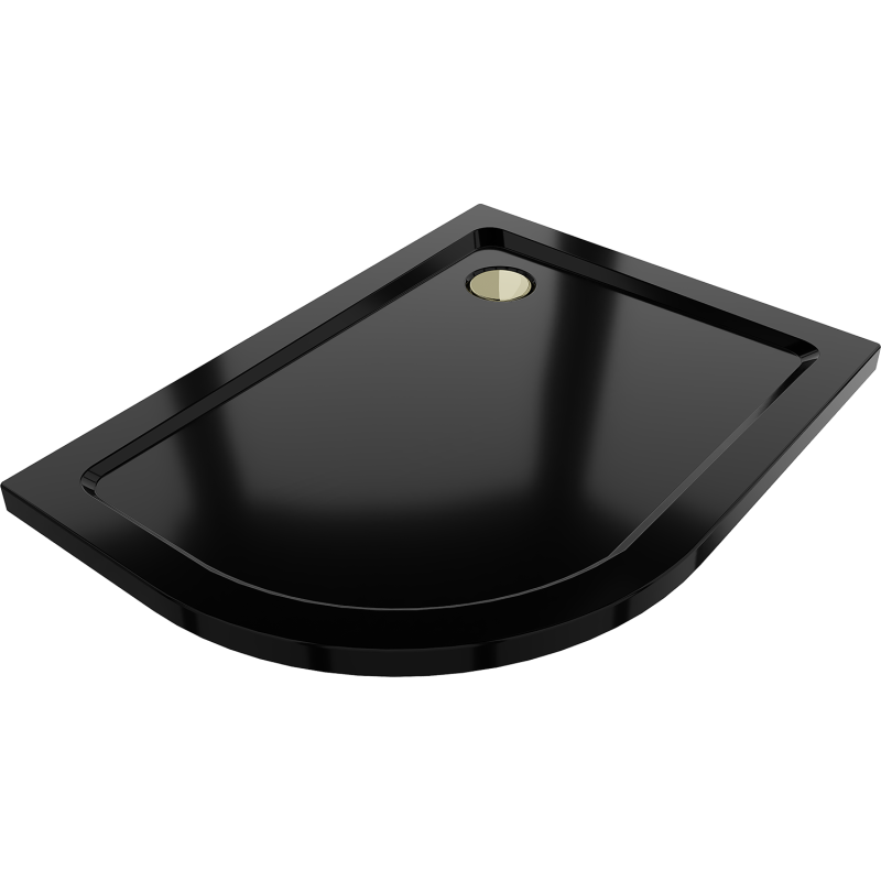 Mexen Flat brodzik półokrągły slim prawy 100 x 90 cm, czarny, syfon złoty - 41709010P-G
