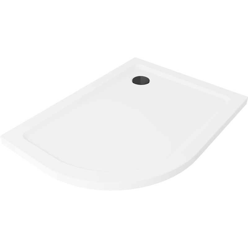 Mexen Flat halvrund slim duschkar höger 90 x 80 cm, vit, svart sifon - 41108090P-B