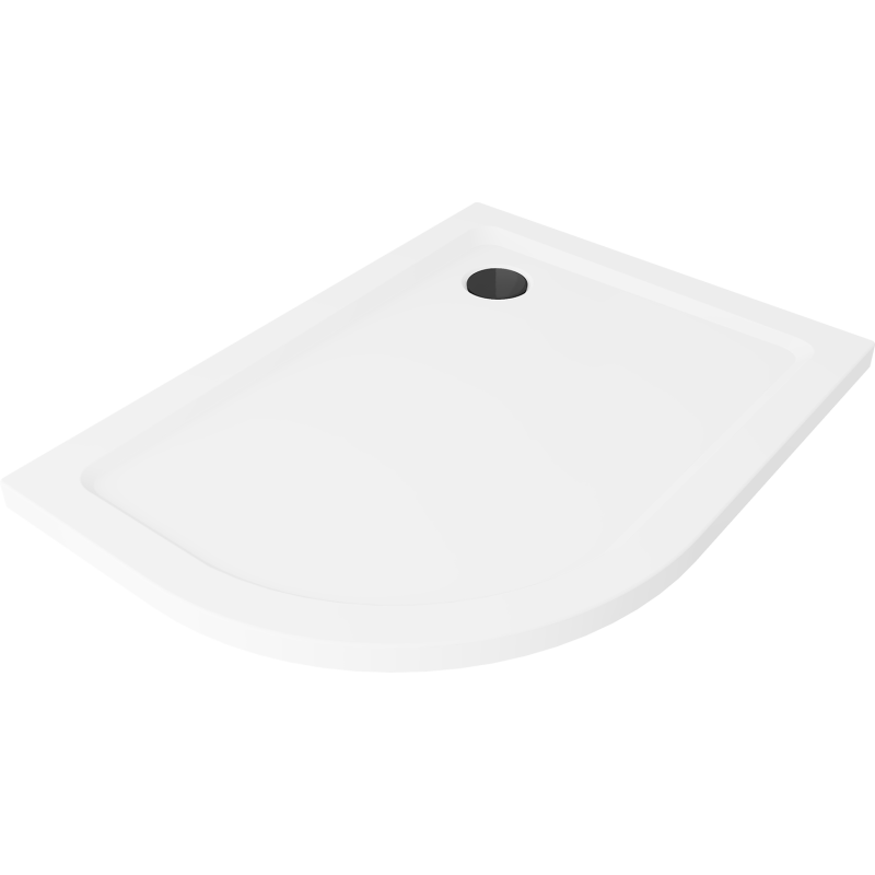 Mexen Flat Halbrunde Duschwanne Slim rechts 100 x 90 cm, weiß, schwarzer Siphon - 41109010P-B