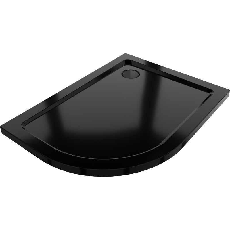 Mexen Flat ντουζιέρα ημικυκλική λεπτή δεξιά 100 x 80 cm, μαύρη, σιφόνι μαύρο