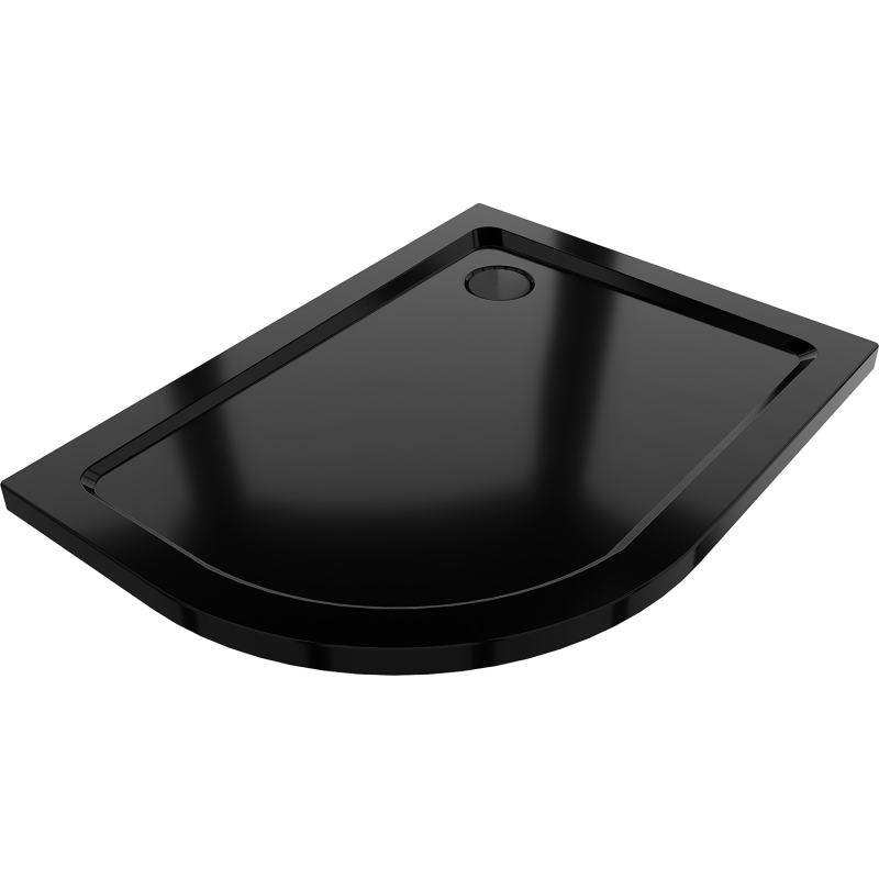 Mexen Flat Halbrunde Duschtasse Slim Rechts 120 x 80 cm, Schwarz, Schwarzer Siphon - 41708012P-B
