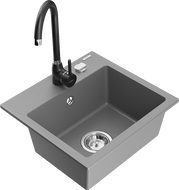 Mexen Milo 1-bowl granite sink with Telma kitchen tap, grey - 6505-71-670200-70