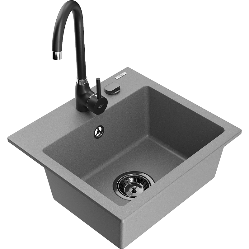 Mexen Milo granitdiskbänk med 1 ho med Telma köksblandare, grå - 6505-71-670200-70-B