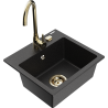 Mexen Milo fregadero de granito de 1 seno con grifo de cocina Telma, negro/plata - 6505-73-670200-50