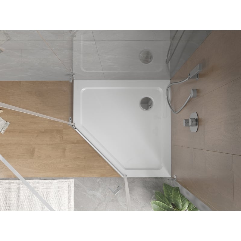 Mexen Flat slim femkantig duschkar 80 x 80 cm, vit, kromavlopp - 41P108080
