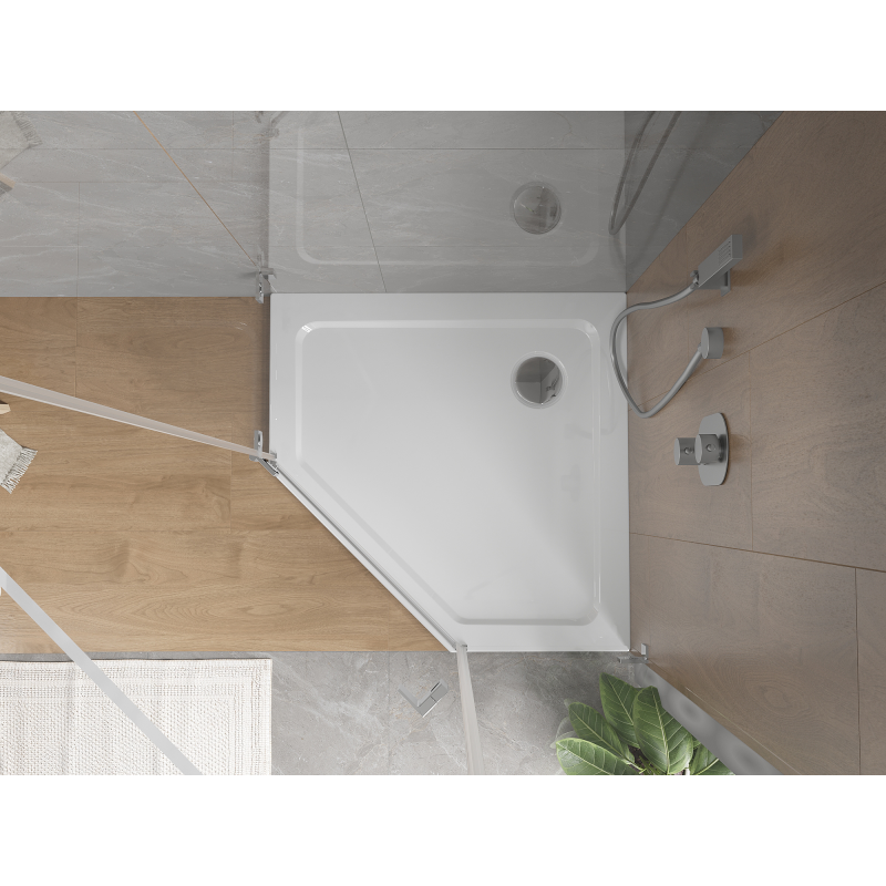 Mexen Flat brodzik pięciokątny slim 90 x 90 cm, biały, syfon chrom - 41P109090