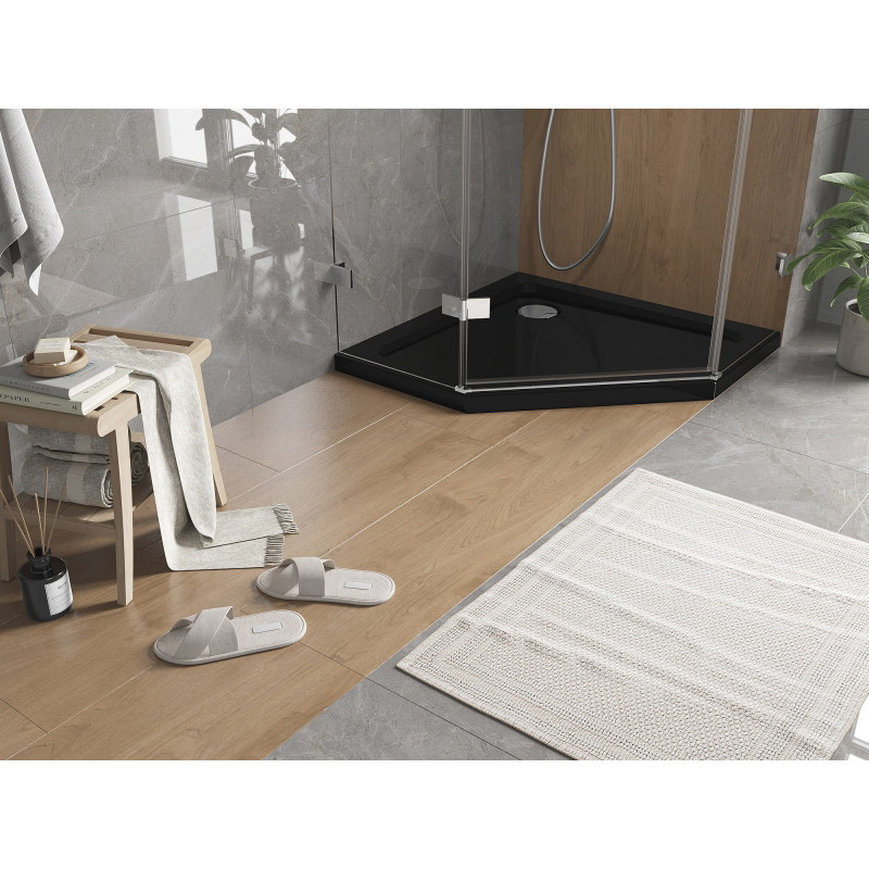 Mexen Flat plato de ducha pentagonal slim 100 x 100 cm, negro, sifón cromo - 41P701010