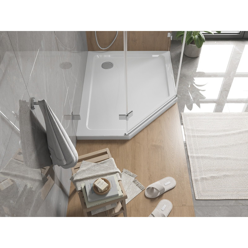 Mexen Flat πενταγωνικό ντους slim δεξί 90 x 80 cm, λευκό, σιφόνι χρώμιο - 41P108090R
