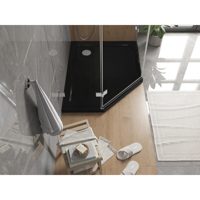 Mexen Flat duchaquin de cinco lados slim derecho 90 x 80 cm, negro, sifón cromo - 41P708090R