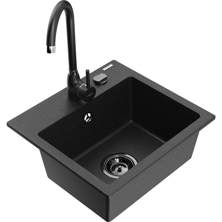 Mexen Milo fregadero de granito de 1 cámara con grifo de cocina Telma, negro/plata - 6505-73-670200-70-B