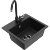 Mexen Milo 1-bowl granite sink with Telma kitchen tap, black/silver - 6505-73-670200-70-B