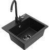 Mexen Milo fregadero de granito de 1 compartimento con grifo de cocina Telma, negro/plateado - 6505-73-670200-70-B