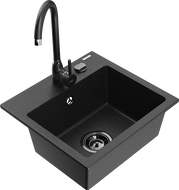 Mexen Milo 1-bowl granite sink with Telma kitchen tap, black/silver - 6505-73-670200-70-B