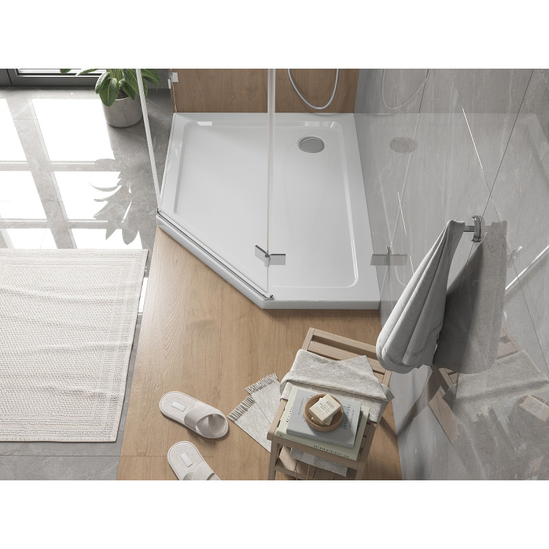 Mexen Flat πενταγωνικό ντους slim αριστερό 100 x 90 cm, λευκό, σιφόνι χρωμέ - 41P109010L
