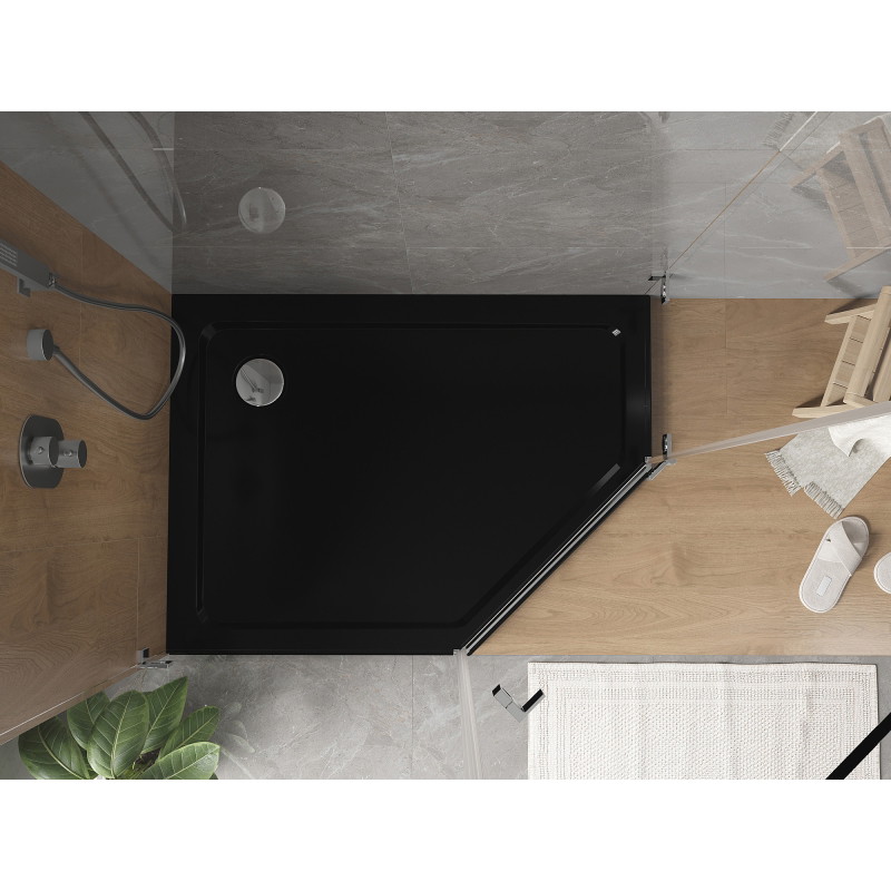 Mexen Flat Pentagonale Duschwanne Slim Links 100 x 80 cm, schwarz, Siphon Chrom - 41P708010L