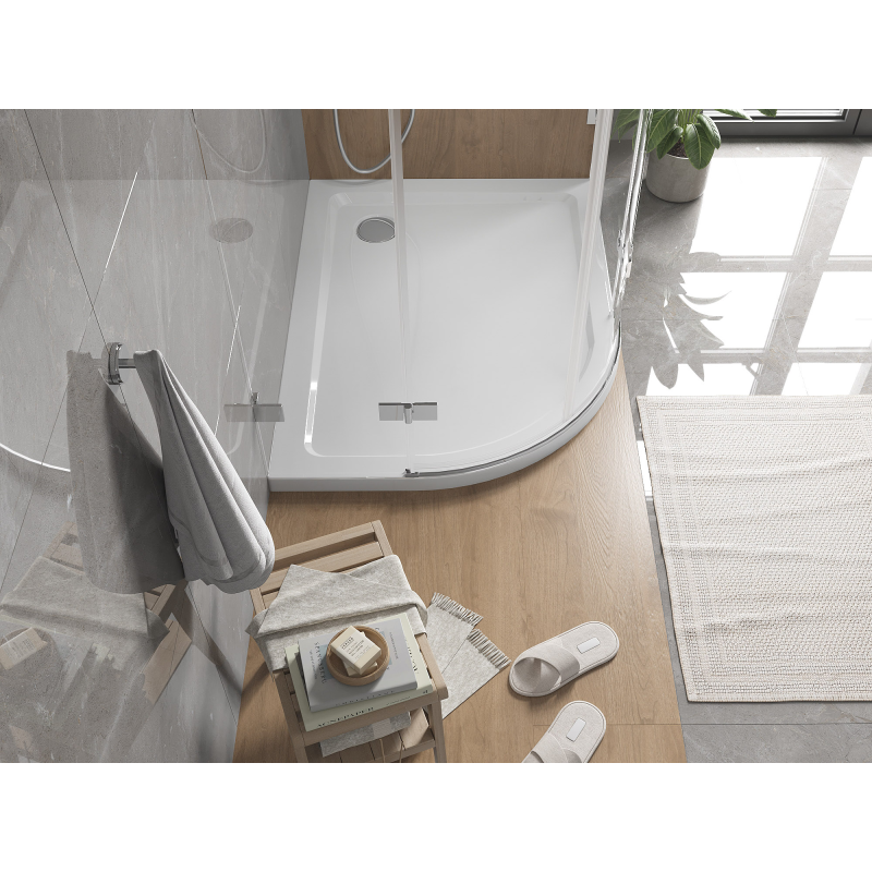 Mexen Flat brodzik półokrągły slim prawy 100 x 80 cm, biały, syfon chrom - 41108010P