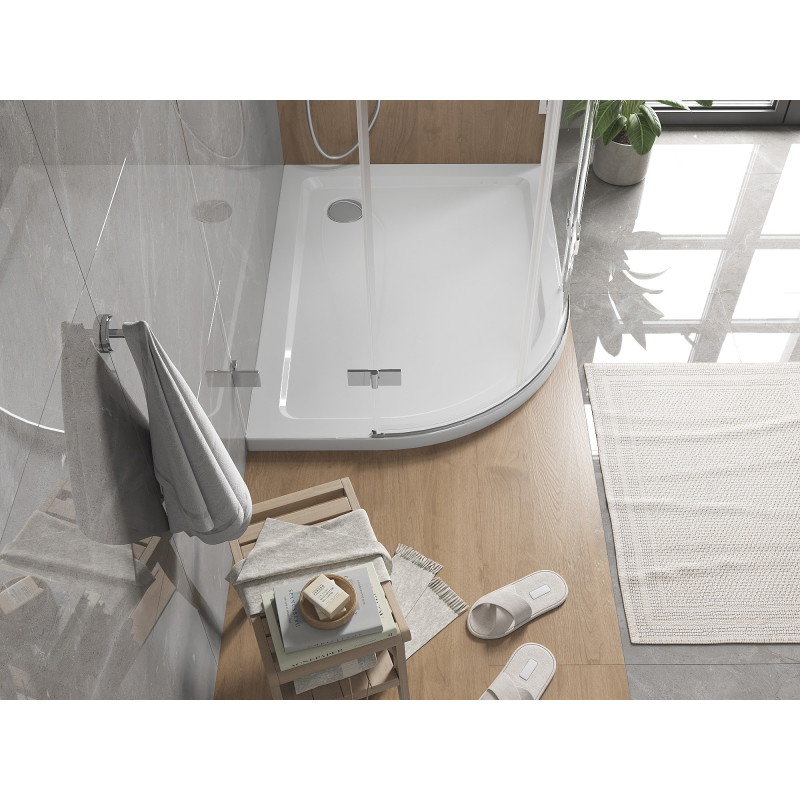 Mexen Flat halvrund slim duschkar höger 100 x 80 cm, vit, krom avlopp - 41108010P