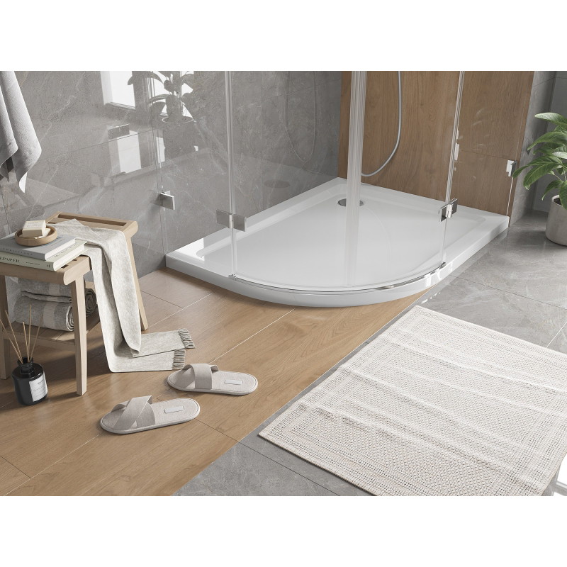 Mexen Flat halvrund slim duschkar, höger 120 x 80 cm, vit, kromavlopp - 41108012P