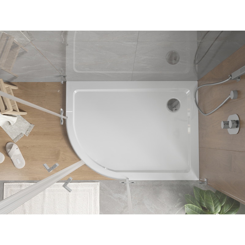 Mexen Flat base de duche semicircular slim direita 120 x 90 cm, branco, sifão cromado - 41109012P