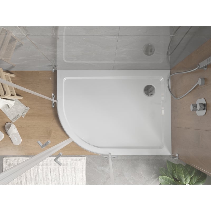 Mexen Flat polkrožni tanek tuš, desni 120 x 90 cm, bel, sifon krom - 41109012P