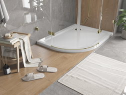 Mexen Flat piatto doccia semicircolare slim destro 120 x 80 cm, bianco, sifone oro - 41108012P-G